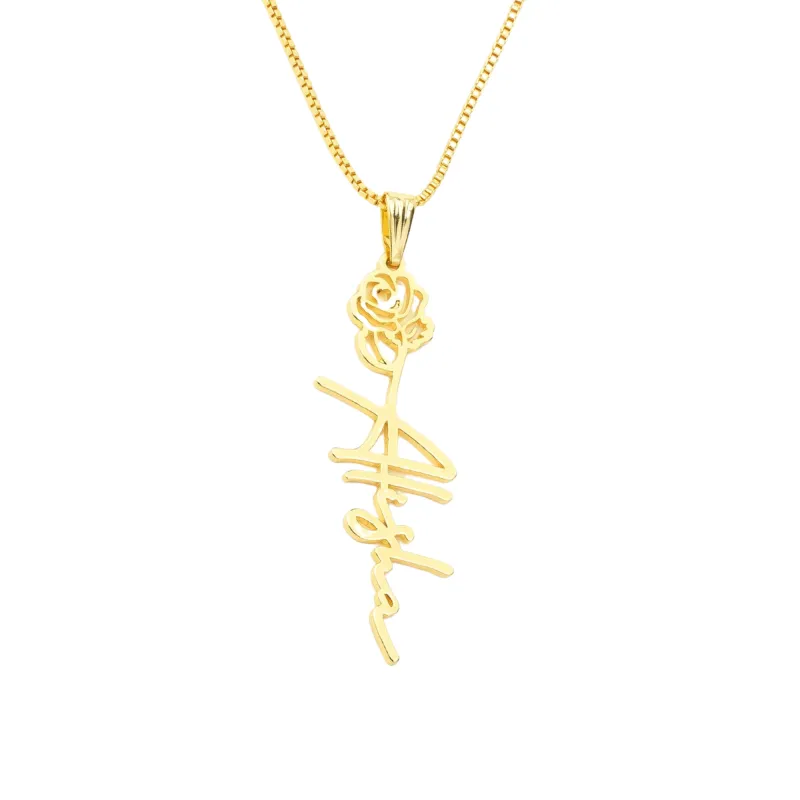 Custom Vertical Rose Name Pendant