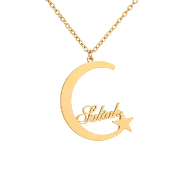 Custom Crescent Moon & Star Name Necklace