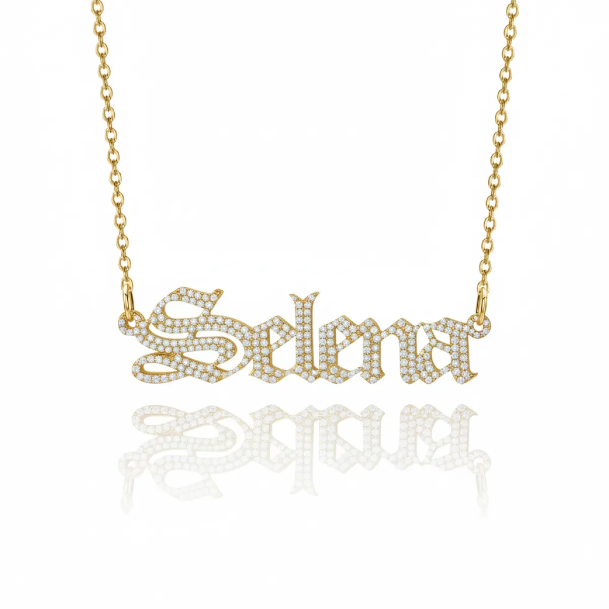Pave Diamond Gothic Old English Name Necklace