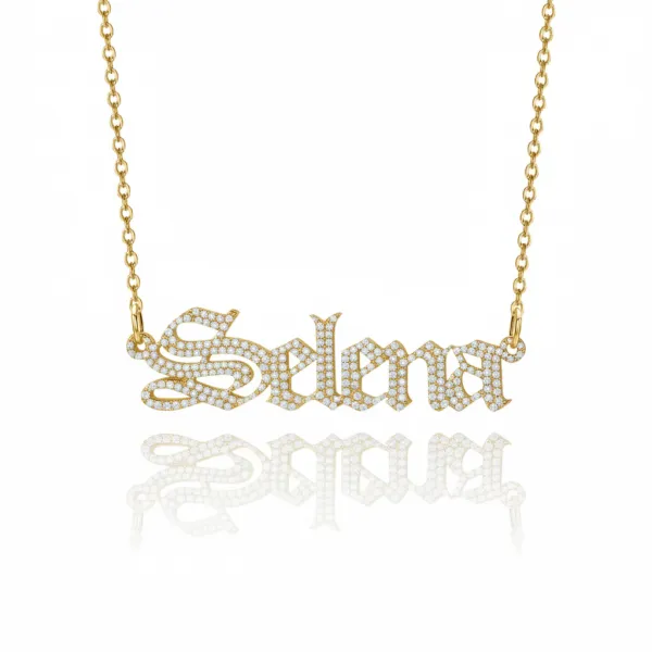 Pave Diamond Gothic Old English Name Necklace
